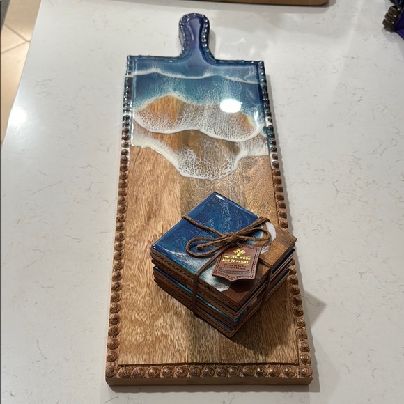 Ocean Wave Wood Cheese Board with Four Coasters - Picture 5 of 5